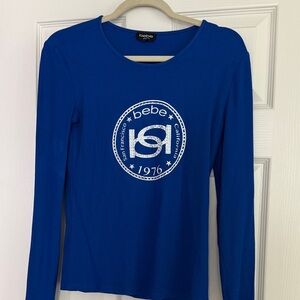 Bebe Cobalt Blue Logo Long Sleeve Top